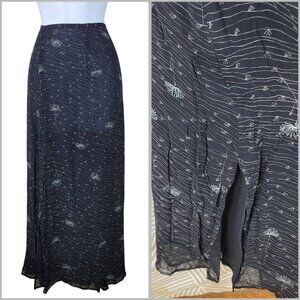 Vtg Y2K Merona Chiffon Skirt Plus 22W 22 3X Midi Layered Floral Alt Grunge Black